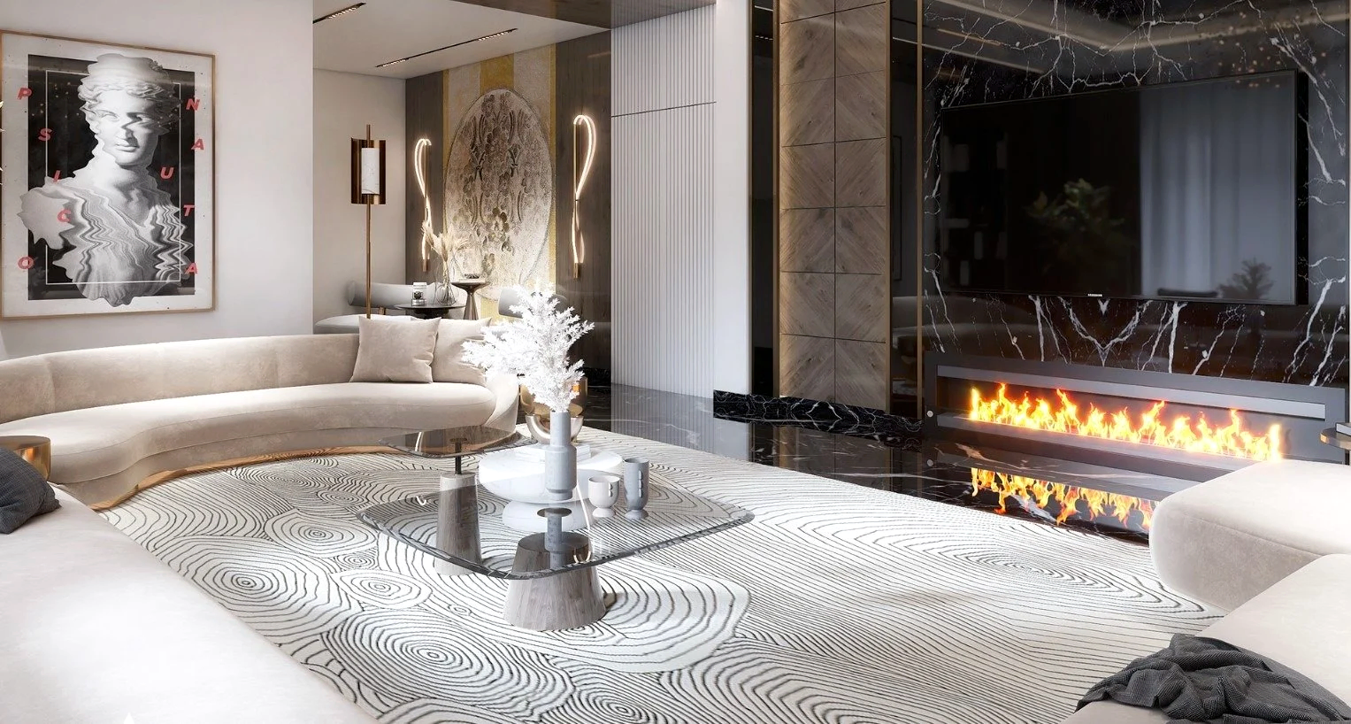 lüks salon dekorasyonu iç mimar projesi