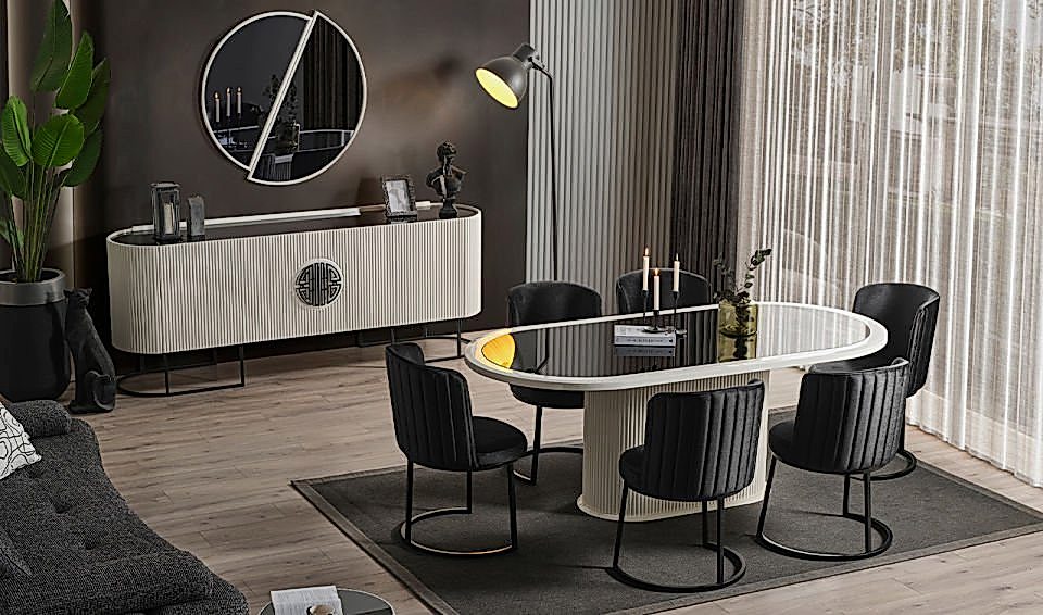 Gucci Yemek Odası Takımı - Ekru & Siyah