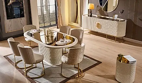 Gucci Luxury Yemek Odası Takımı - Ekru & Gold