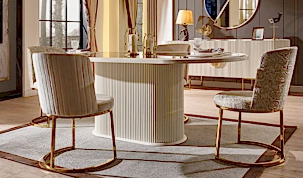 Gucci Luxury Yemek Odası Takımı - Ekru & Gold