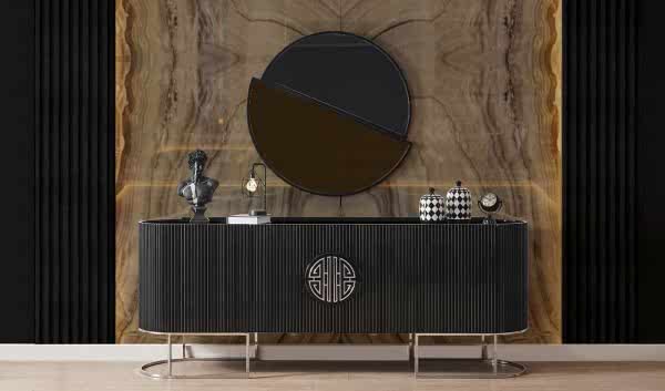 Gucci Luxury Yemek Odası Takımı - Krom & Siyah