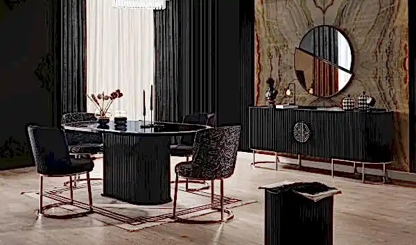 Gucci Luxury Yemek Odası Takımı - Krom & Siyah